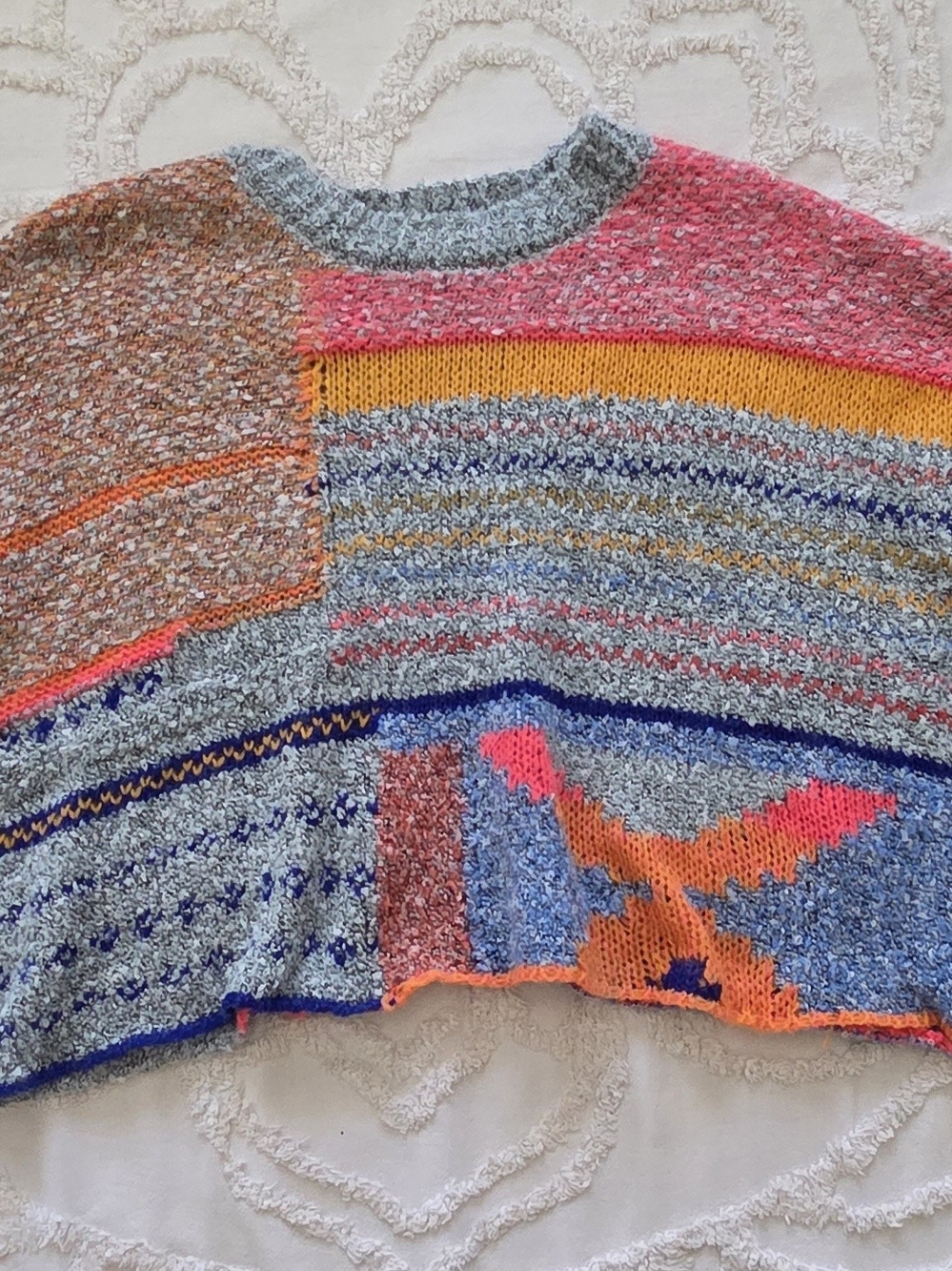 Sincerely Jules Patchwork Knit Sweater Large Colorful Boho Colorblock Crop
